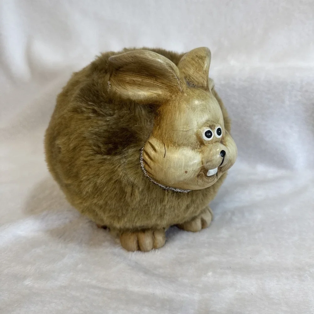 Vintage Ceramic Bunny Rabbit Planter Fuzzy Easter‎ Decor Cute Novelty
